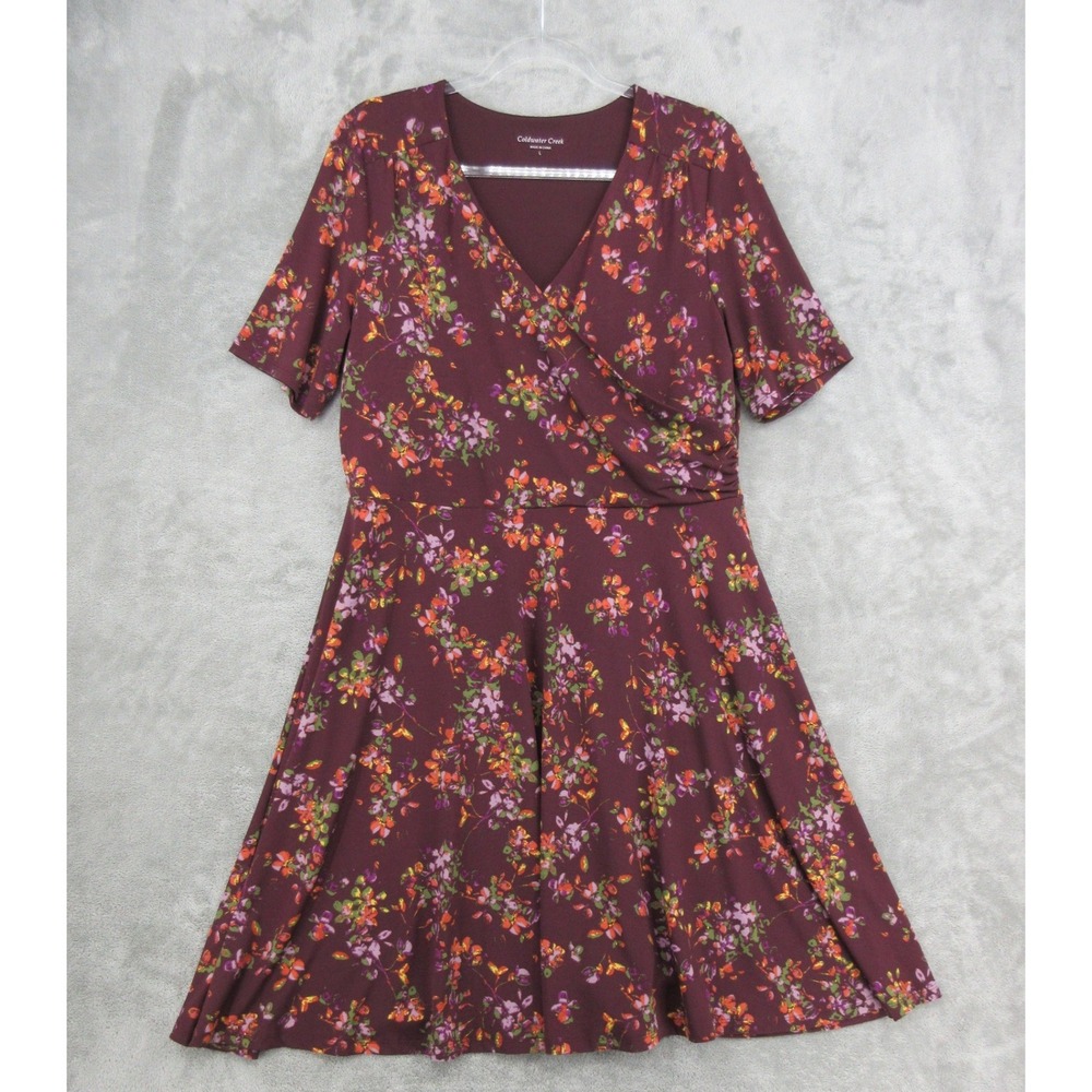 Coldwater Creek Dress Womens Size L Floral Faux Wrap Stretch Office Career Knit